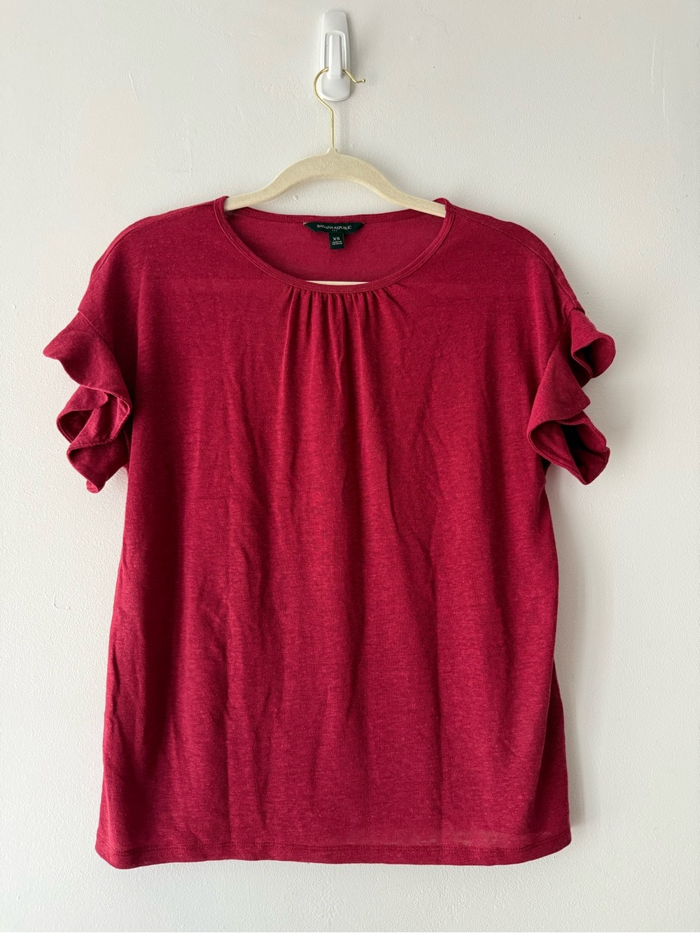 Banana Republic Linen Blend Red Ruffle Sleeve Short-Sleeve Top Extra Small / XS